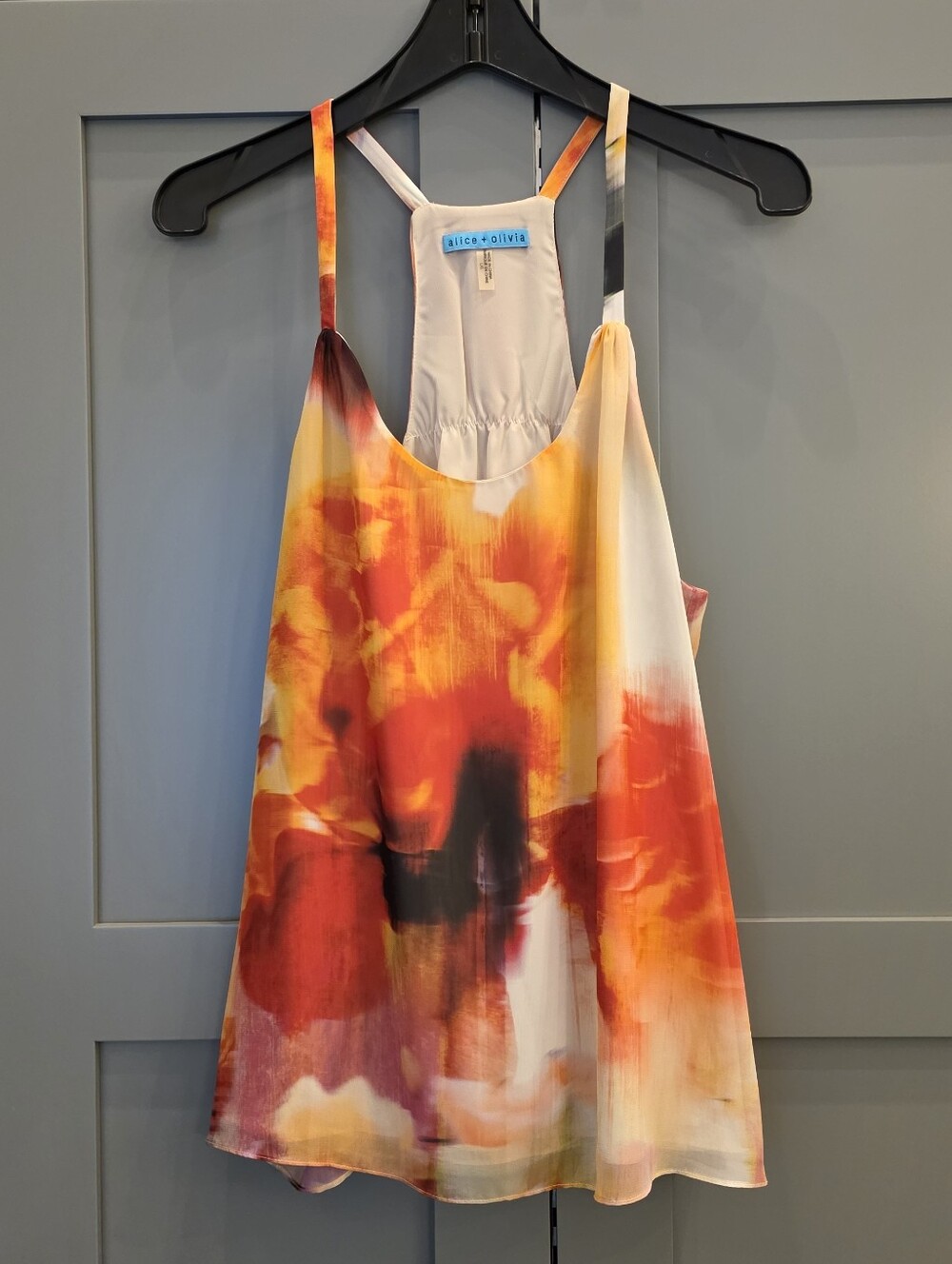 Alice + Olivia Abstract Floral Halter Cami Tank Size L Sheer Boho Festival Fairy